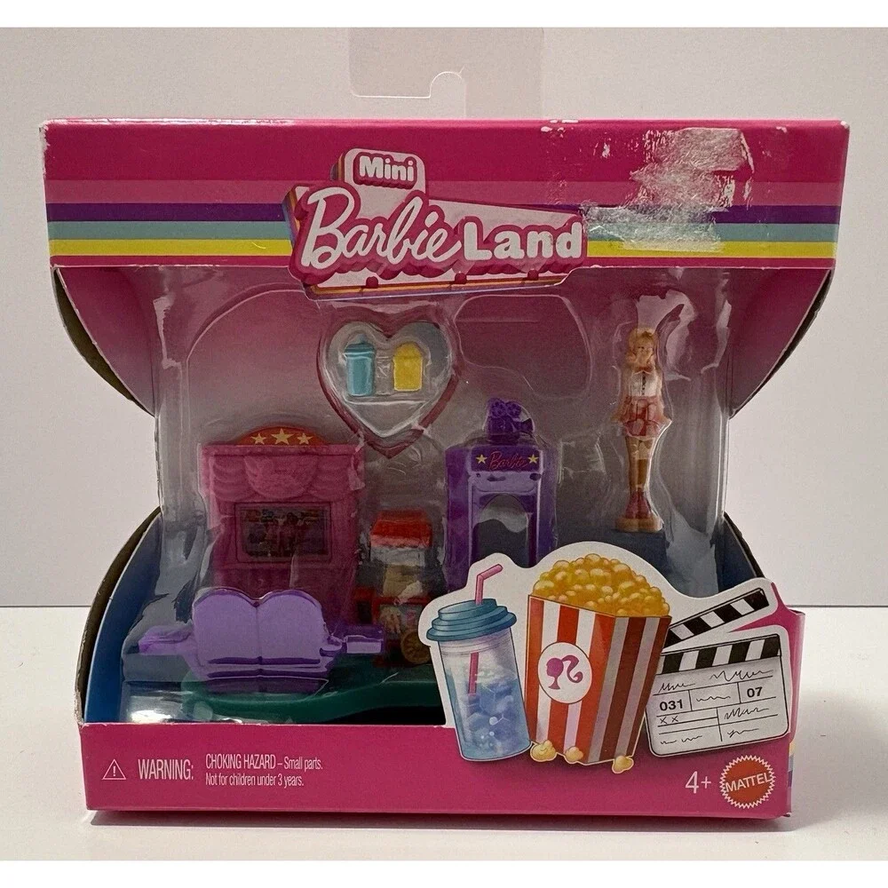 Mini Barbie Land Doll Set Movie Theatre Popcorn & Free Gift NEW
